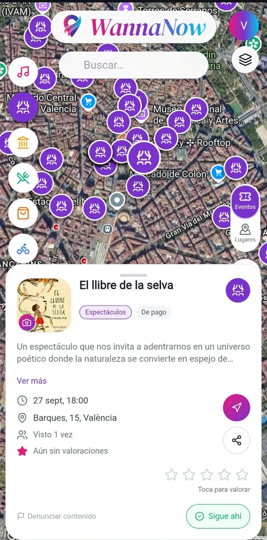 Ficha de un espectáculo en Valencia en WannaNow con hora, dirección, precio y valoraciones